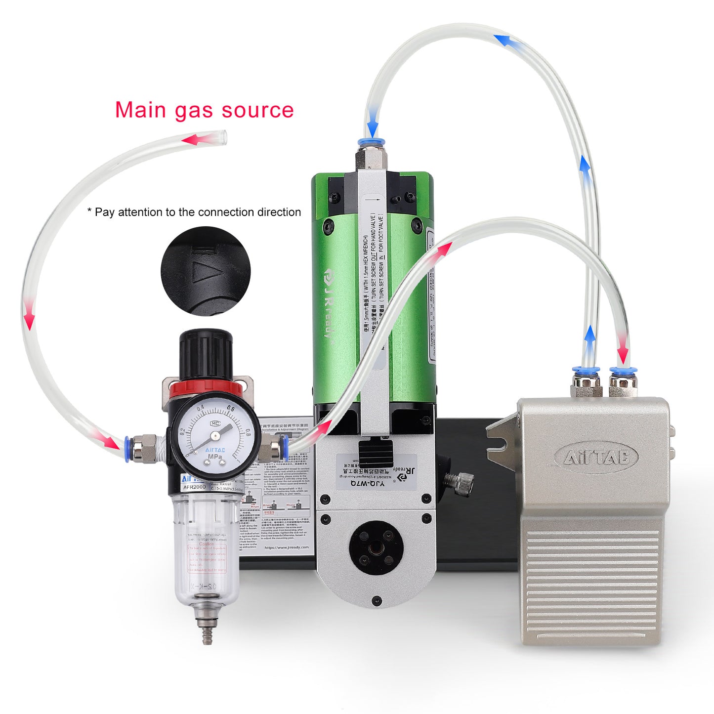 JRready ST4011 Pneumatic Crimp Tool Kit: YJQ-W7Q M22520/7-01 Pneumatic Crimp Tool & 86-37 Adjustable Positioner 16-28AWG