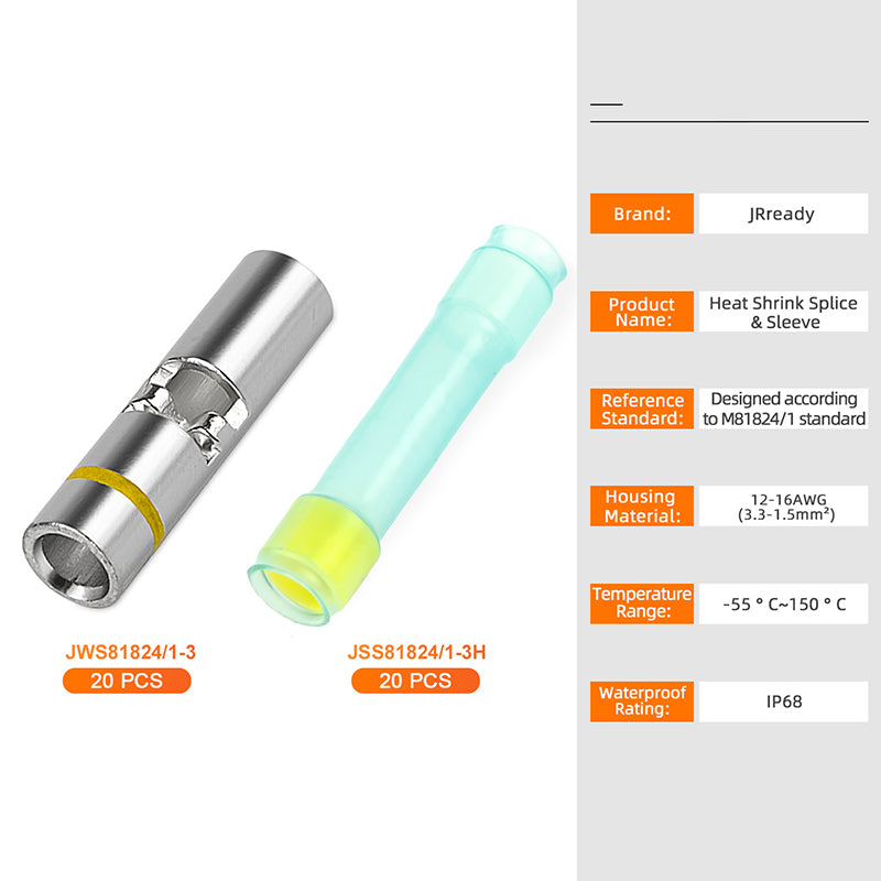 JRready 12-16 AWG Butt Connectors Kit (20 Sets) - Waterproof Wire Connectors & Wire Splice Connectors with Heat Shrink Tubes