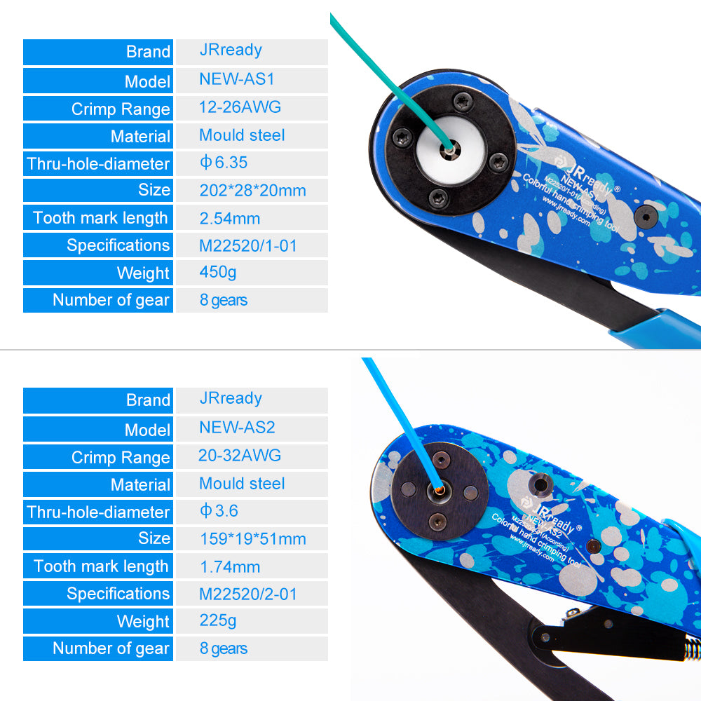 JRready ST2138 TOOL KIT: NEW-AS2 Crimp Tool(M22520/2-01 20-32 AWG)+Universal Positioner & NEW-AS1 Crimp Tool(M22520/1-01 12-26 AWG) +UF6-UF2-5 Positioner