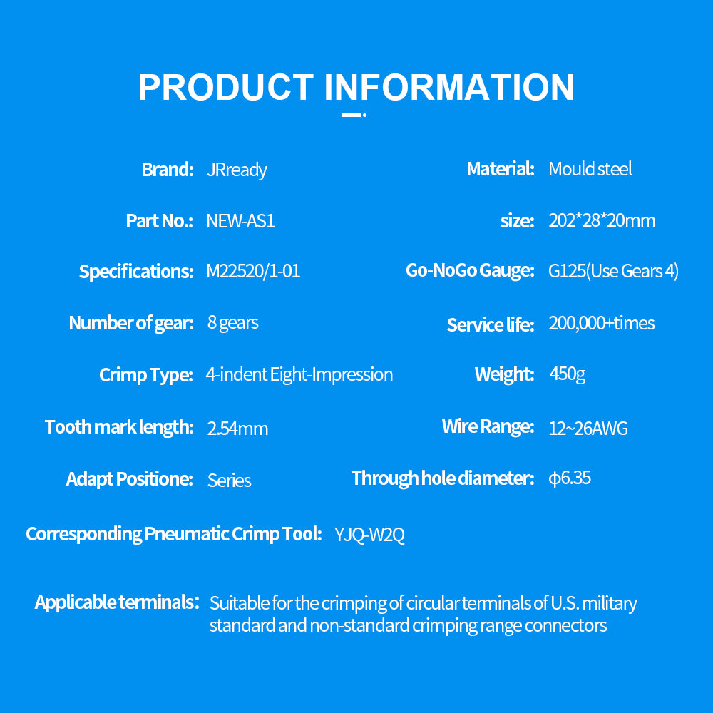 JRready ST1024-AS1 Crimp Tool Kit: NEW-AS1 (SMALL M22520/1-01) Crimp Tool 12-26 AWG & M22520/1-02 M22520/1-04 Turret Head & M22520/1-05 Positioner & G125 Gage