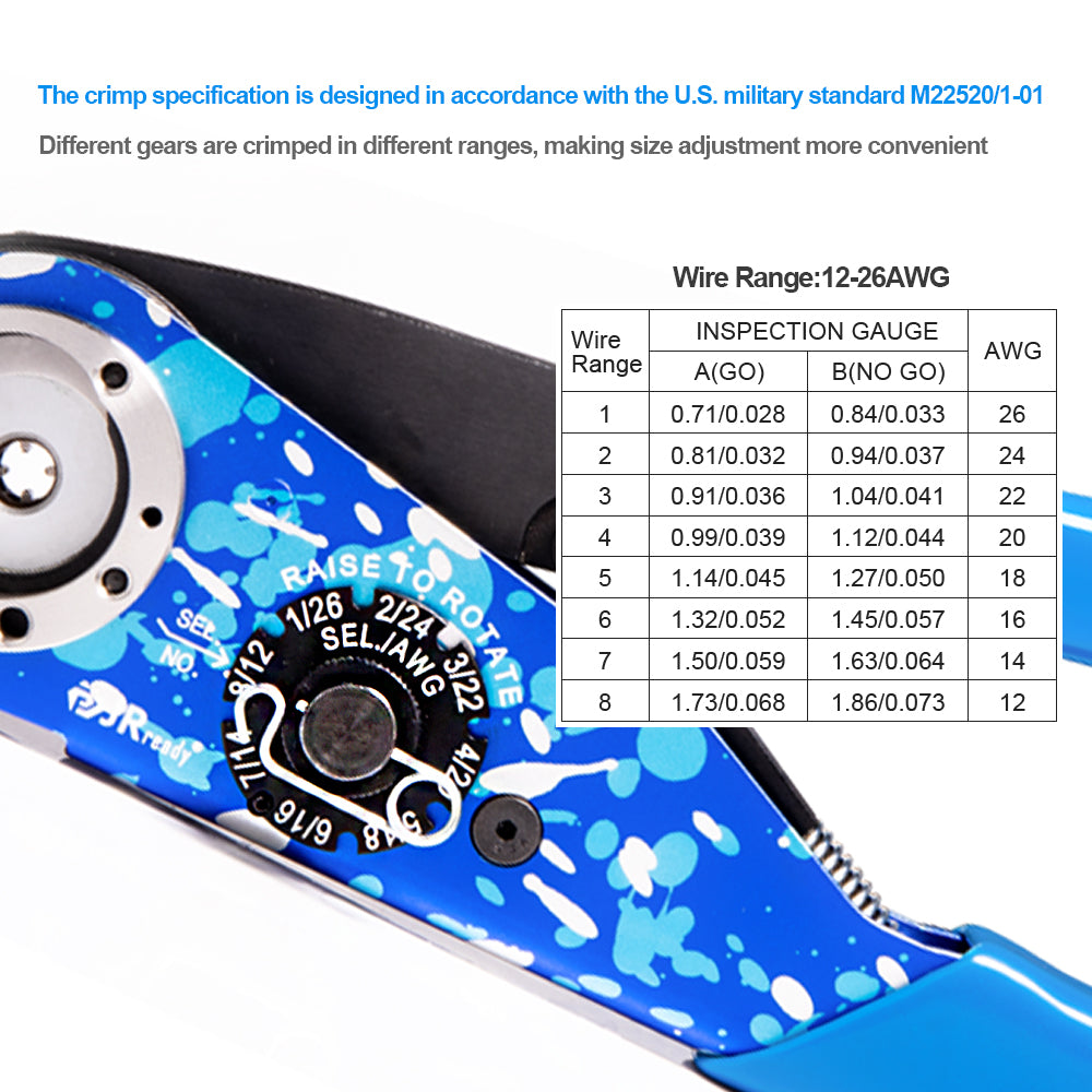 JRready NEW-AS1(Small Size M22520/1-01) Camouflage Blue Indent Crimp Tool 12-26AWG