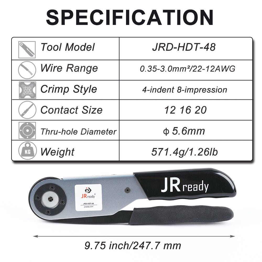 JRready JRD-HDT-48 HDT-48-00 Crimp Tool, get ST6151 Gold-plated 16# Solid Contacts / ST6120 16# Solid Contacts Kit