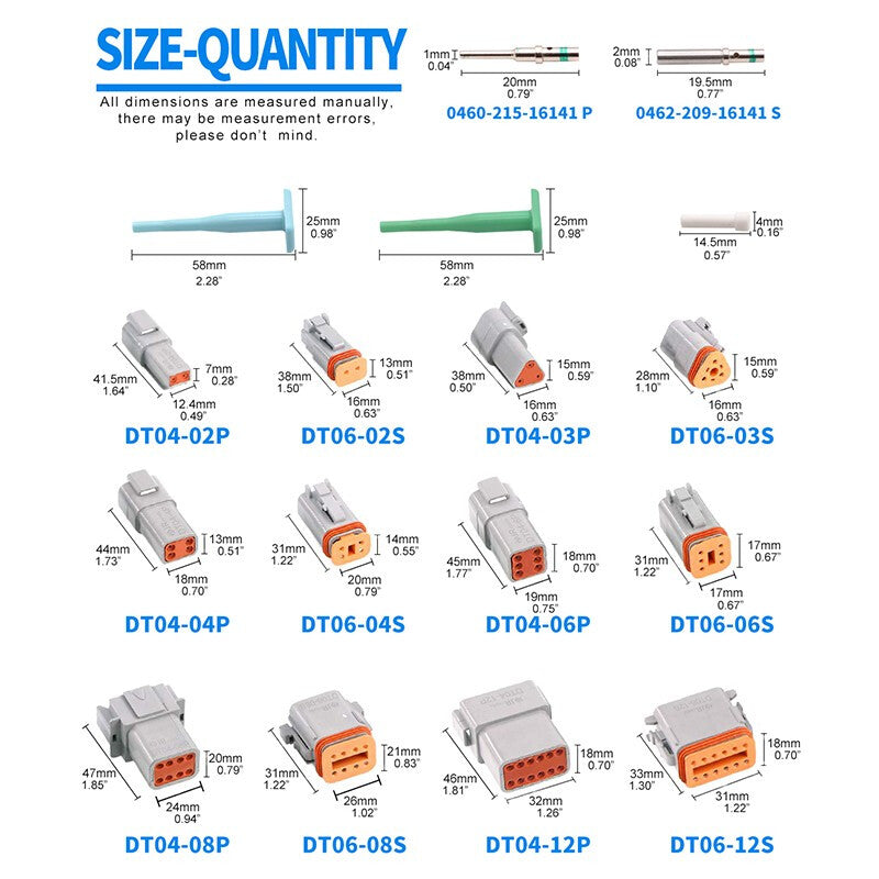 JST6110 JRready DT Connector Kit (Equivalent to Deutsch Connector Kit) 2-12 Pin Connectors Solid Terminals Contacts with JRD-HDT-48 Crimper (HDT-48-00) Wire Size 12-22AWG for Car, Motorcycle, Truck, Boats Repairing