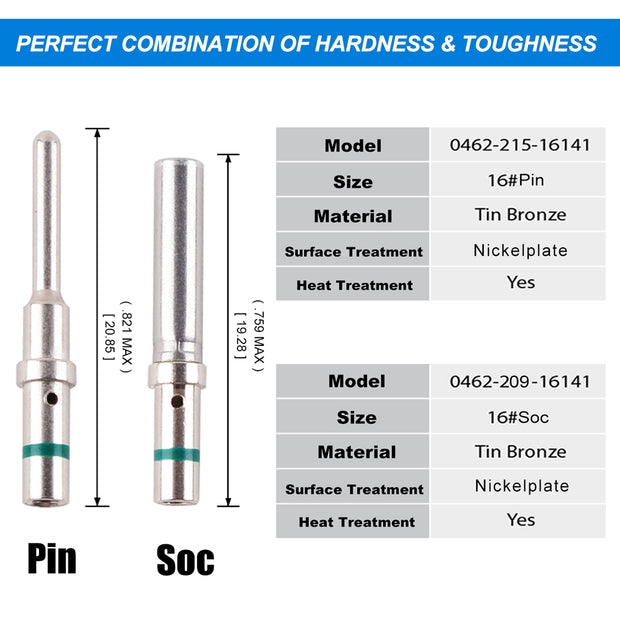 JRready ST6119 Deutsch Solid Contact Size 16 Kit:16# Male 0460-215-16141 Deutsch DT Solid Pins/Deutsch Female Pins 0462-209-16141 Contacts Wire 14（60 pair）