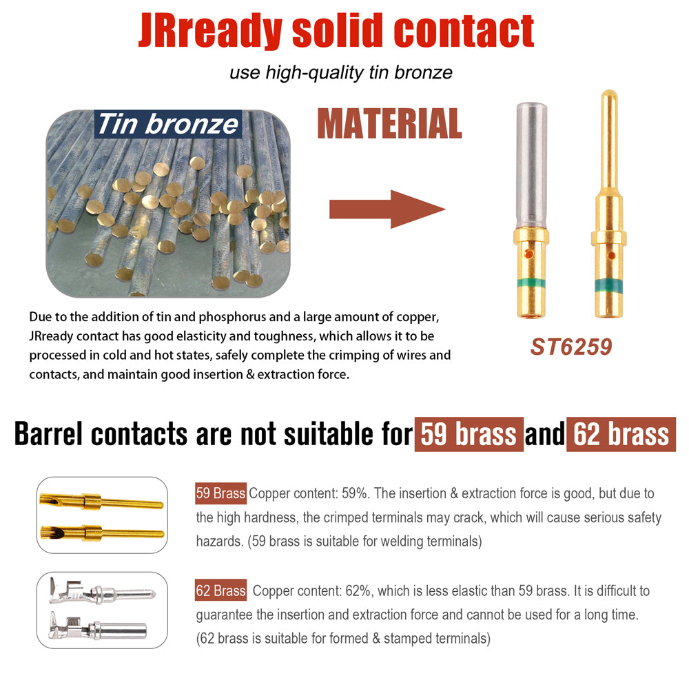 JRready ST6259 Gold-Plated DT Solid Contact Size 16: Male 0460-215-1631 and Female 0462-209-1631 for Deutsch DT Series Connector, 30 Pairs