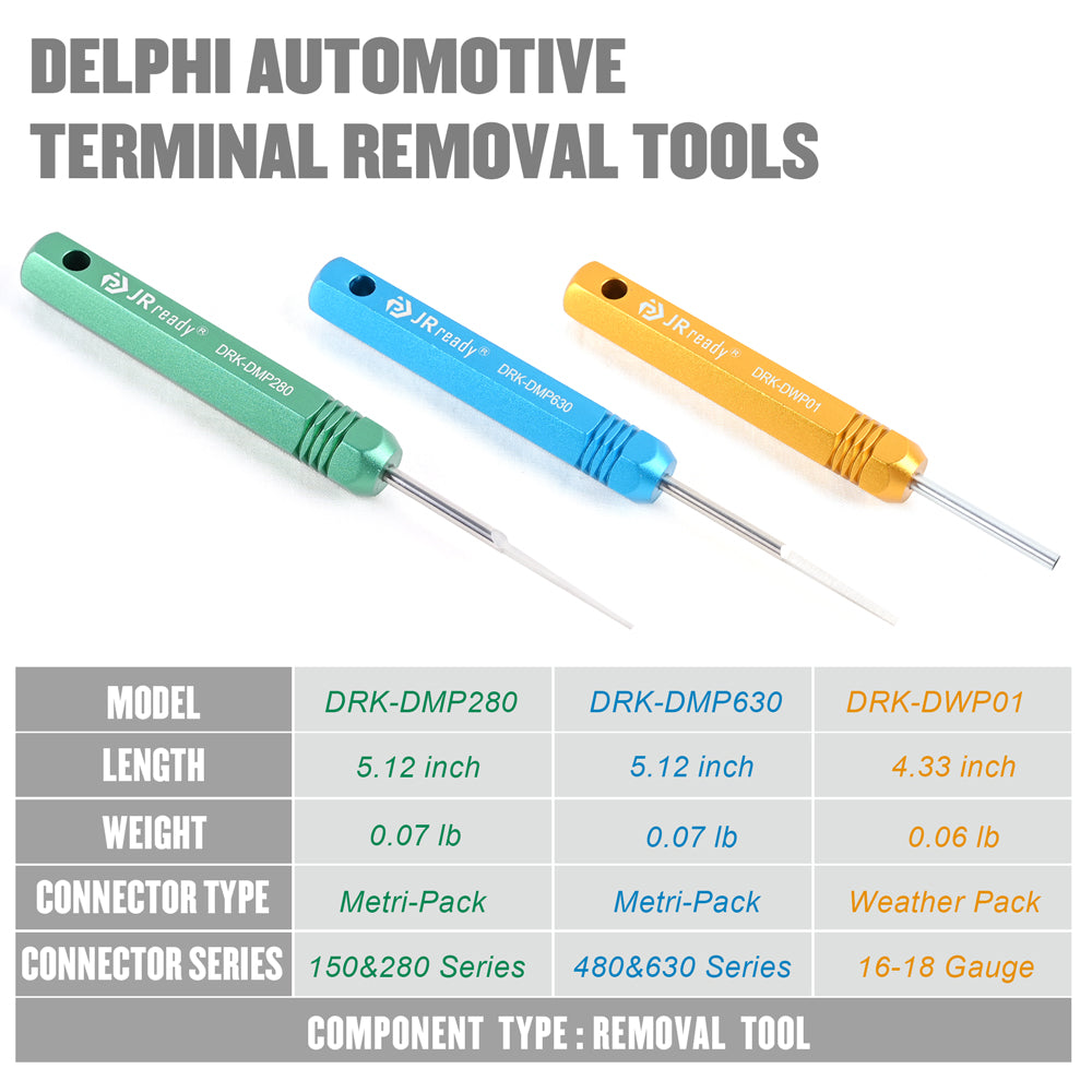 JRready ST5211 Kit: DRK-DWP01 & DRK-DMP280 & DRK-DMP630 Removal Tool for Delphi Weather Pack & Metri-Pack Connectors