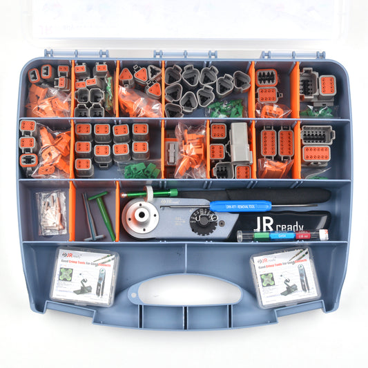 JST6110 JRready DT Connector Kit (Equivalent to Deutsch Connector Kit) 2-12 Pin Connectors Solid Terminals Contacts with JRD-HDT-48 Crimper (HDT-48-00) Wire Size 12-22AWG for Car, Motorcycle, Truck, Boats Repairing