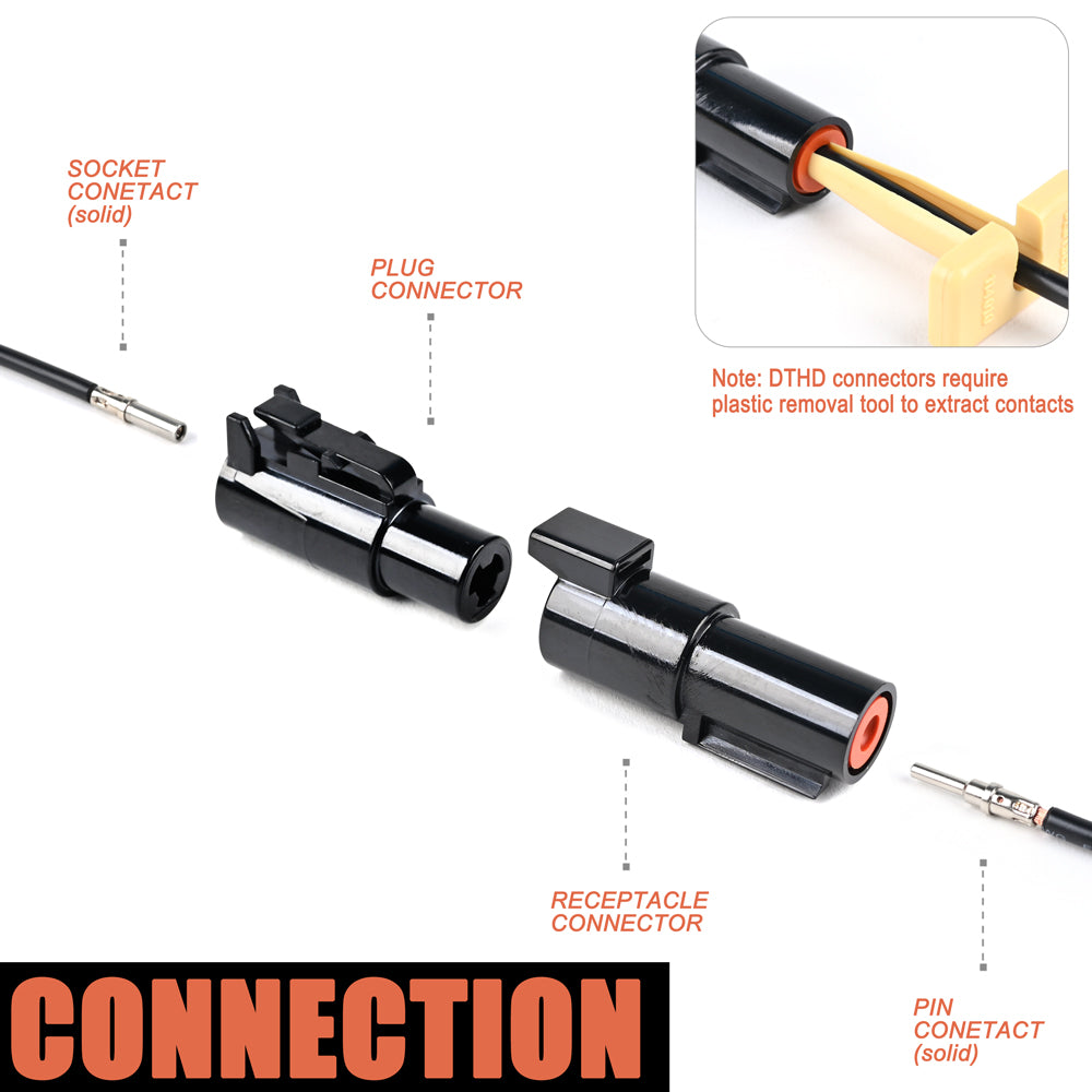 JRready ST6286 1 Pin DTHD Connector 4 Sets,IP67 Waterproof Connectors,Contact Size 12, Wire Gauge 12-14AWG,25A