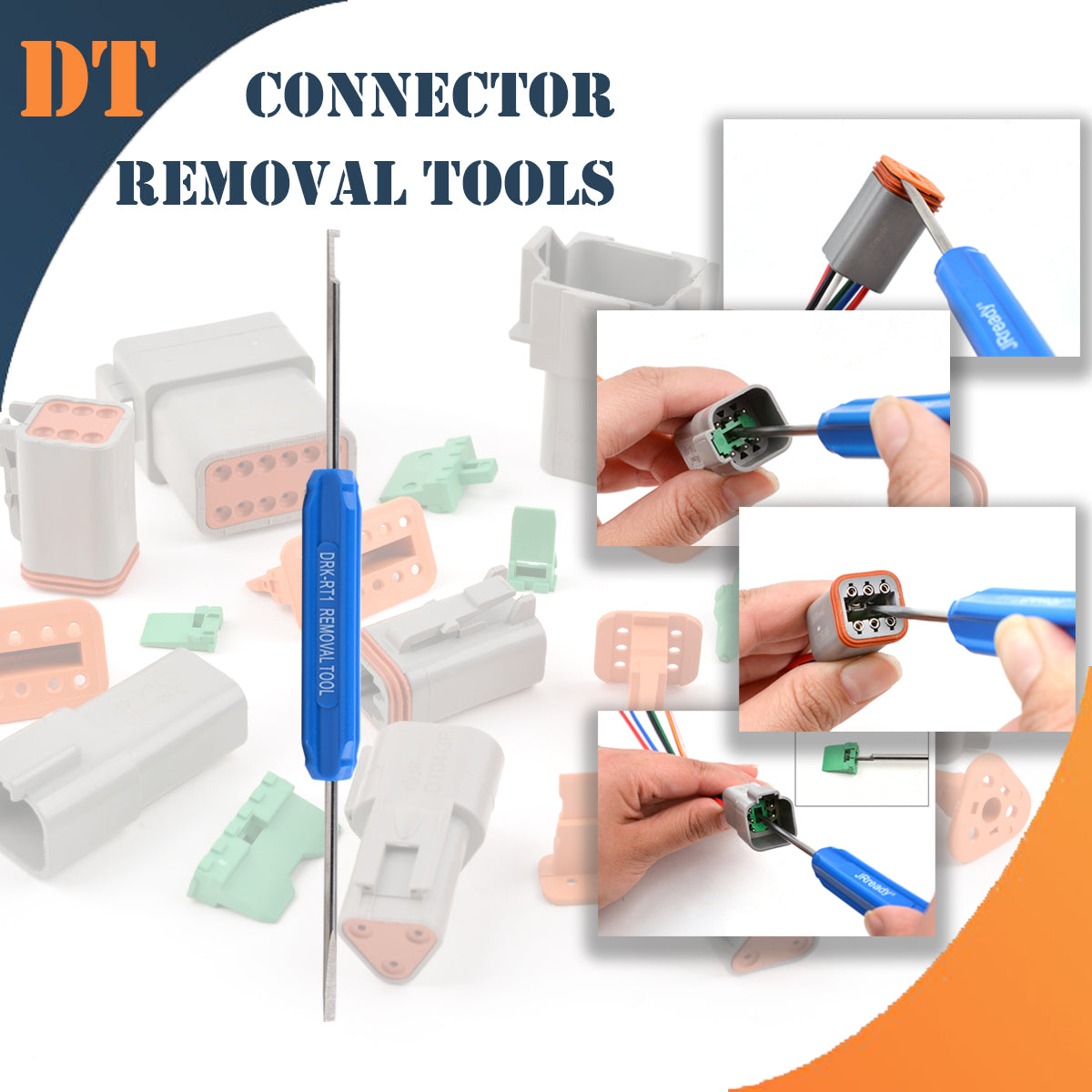 JRready JST2109S JRD-HDT-48 Closed Barrel Crimper Kit with ACT-WS30 Wire Stripper & G454 Gage & DRK-RT1 Removal tool Work with DT,DTM,DTP Connector 12#, 16#, 20# Solid Contacts