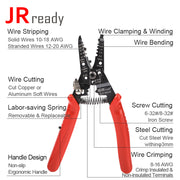 JRready ACT-WS30 Multifunctional Precision Wire Stripper Crimper Cutter, Strip Wire Solid 10-18 AWG, Stranded 12-20 AWG,Crimp 8-16 AWG Terminal, Cut Steel Wire