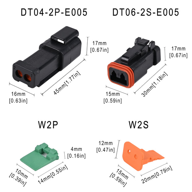 JRready ST6268 10 Sets Black Sealed Enhanced DT 2 Pin Connectors, Waterproof Electrical Wire Connector with Stamped Formed Contacts 14-18 AWG