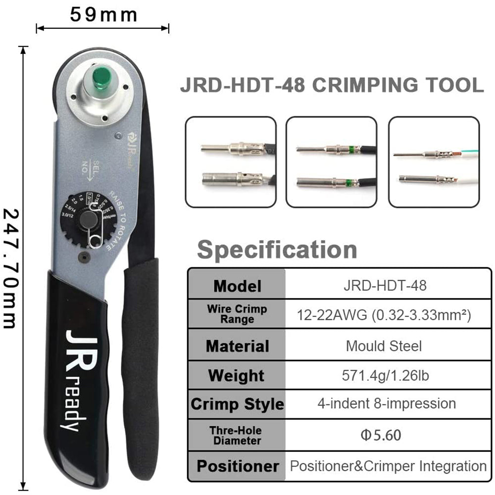 JRready JRD-HDT-48 HDT-48-00 Crimp Tool, Get  DT Connector Kit 2/3/4/6/8/12 Pin for Free (Choose one)