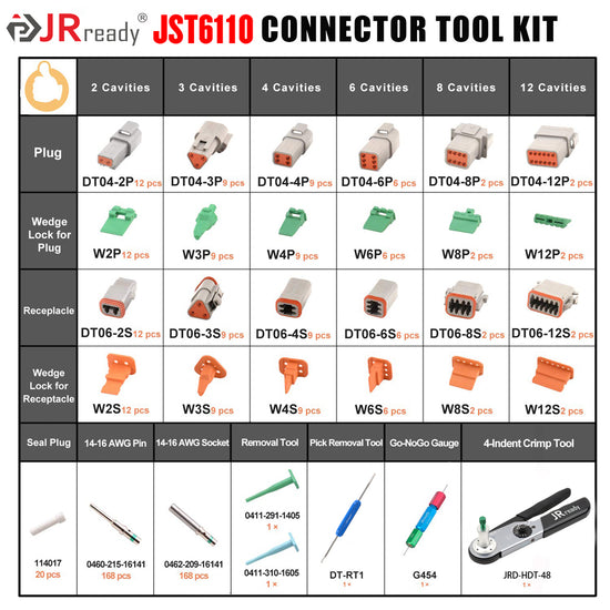 Hdt Computer Connector Deutsch DT 2-12 Pin Connector Kit with HDT-48-00 Crimper JRready
