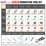 JST6110 JRready DT Connector Kit (Equivalent to Deutsch Connector Kit) 2-12 Pin Connectors Solid Terminals Contacts with JRD-HDT-48 Crimper (HDT-48-00) Wire Size 12-22AWG for Car, Motorcycle, Truck, Boats Repairing