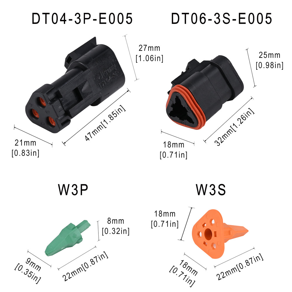 JRready ST6272 6 Sets Black Sealed Enhanced DT 3 Pin Connectors,Waterproof Electrical Wire Connector with Solid Contacts 14-20 AWG