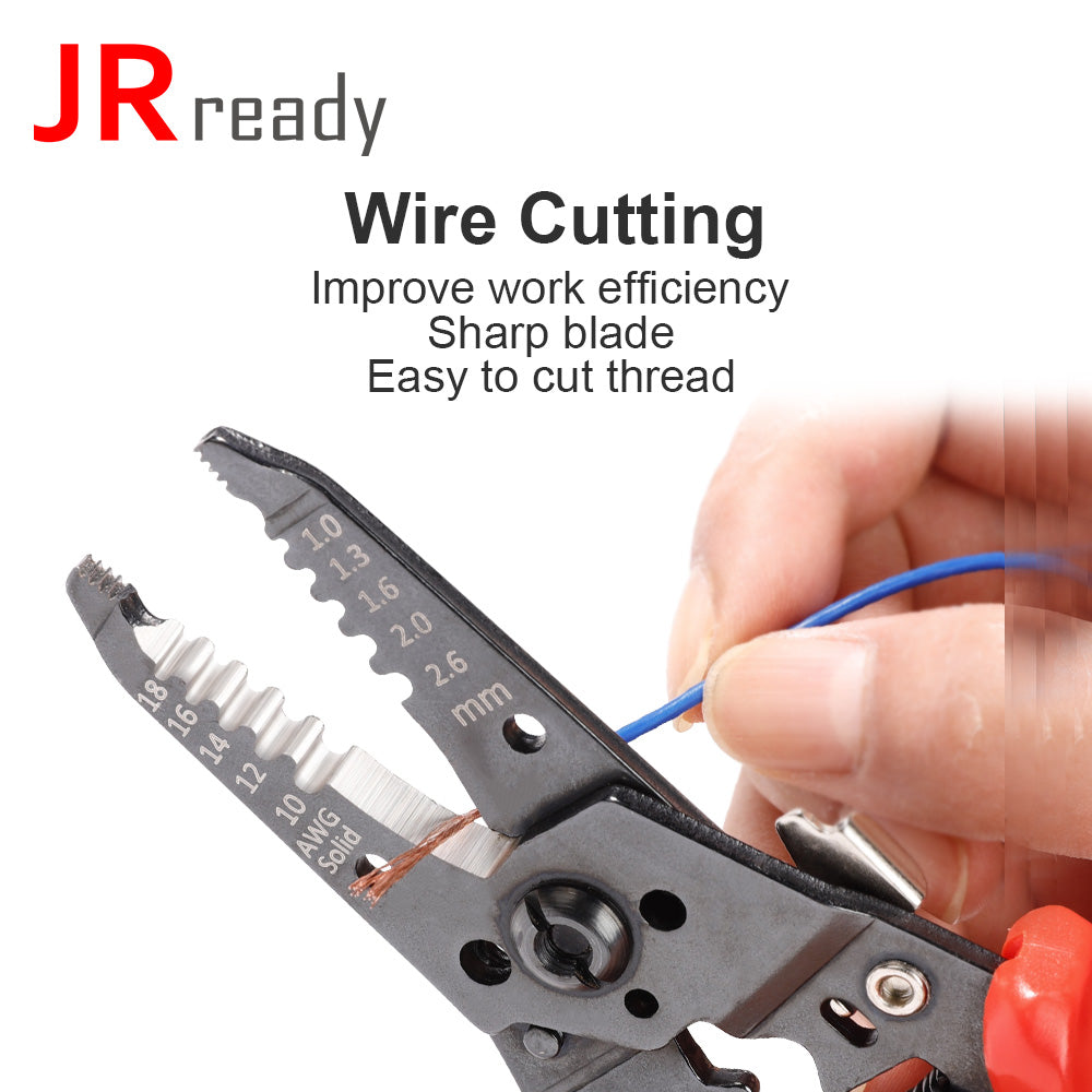 JRready ACT-WS30 Multifunctional Precision Wire Stripper Crimper Cutter, Strip Wire Solid 10-18 AWG, Stranded 12-20 AWG,Crimp 8-16 AWG Terminal, Cut Steel Wire