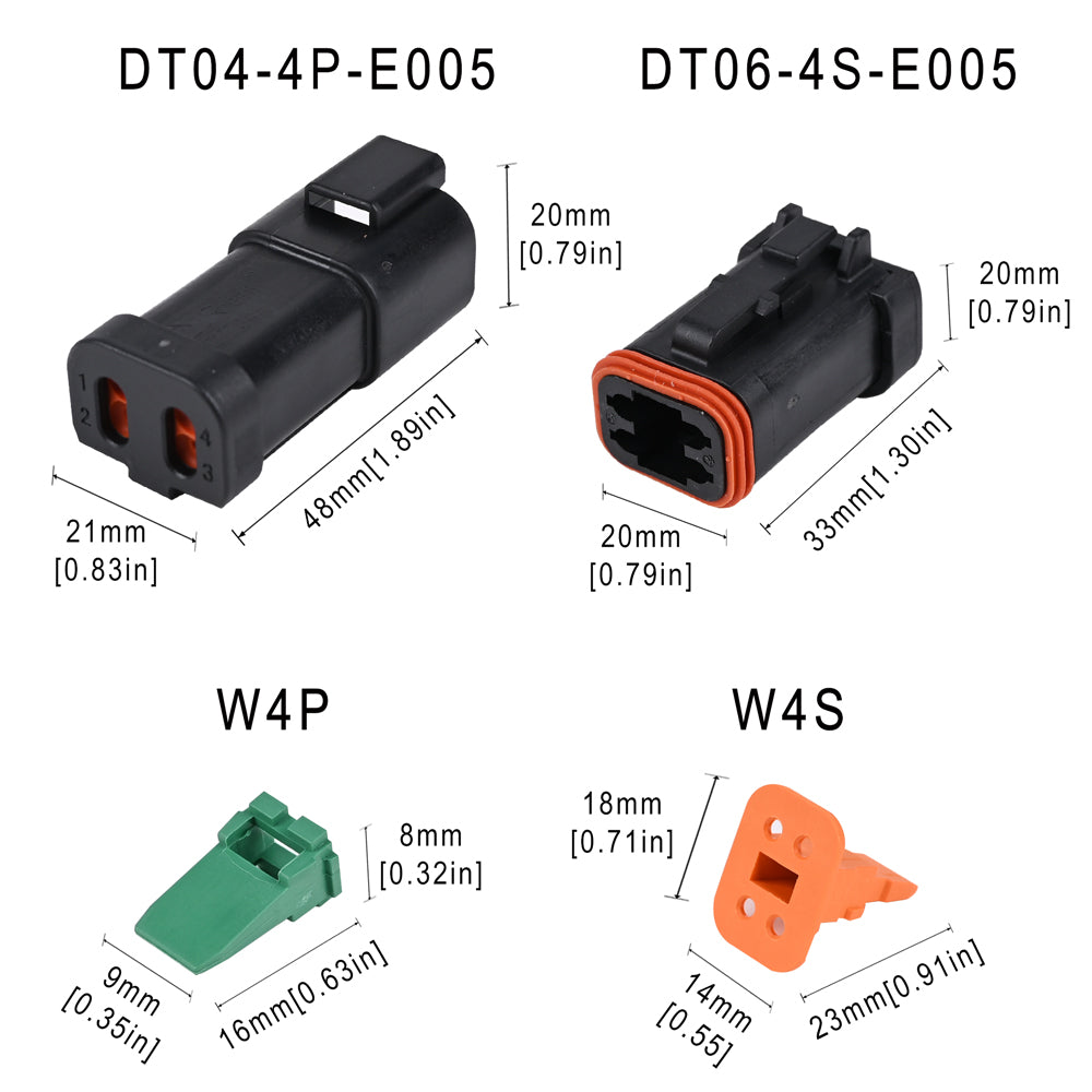 JRready ST6273 6 Sets Black Sealed Enhanced DT 4 Pin Connectors,Waterproof Electrical Wire Connector with Solid Contacts 14-20 AWG