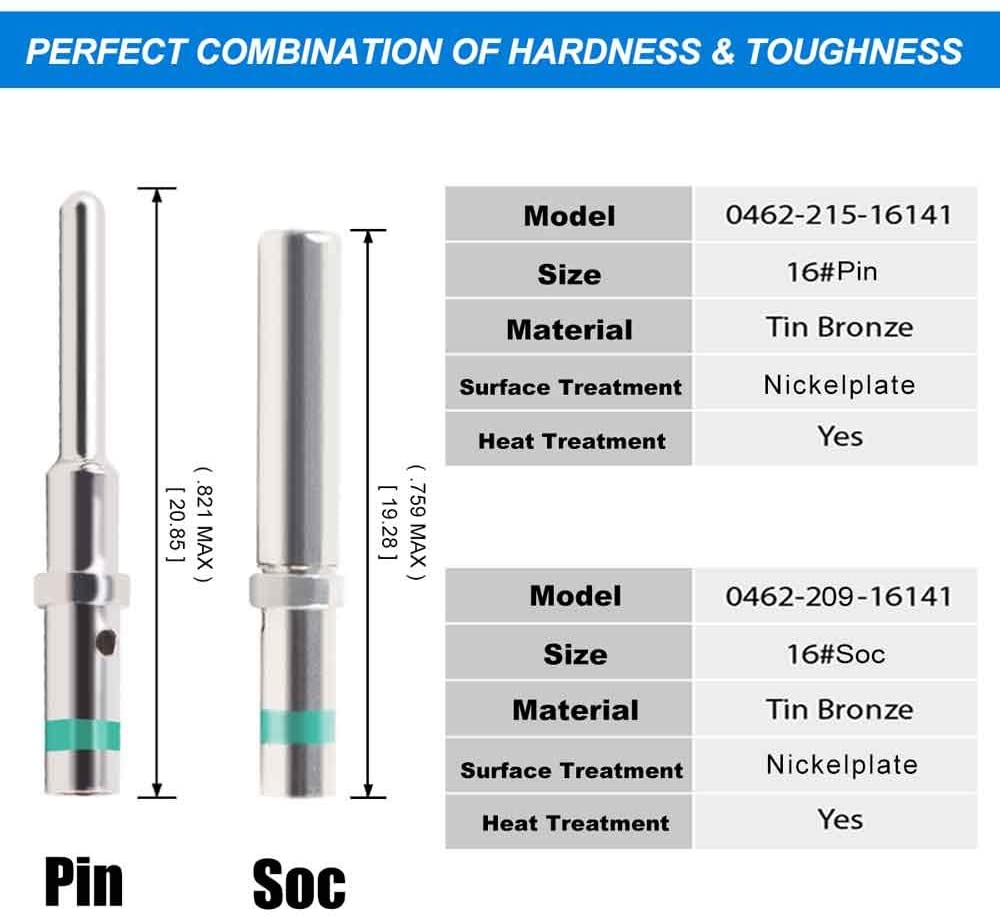 JRready ST6120 DT Connector Solid Pin Kit: 16#Male 0460-215-16141 Deutsch Barrel Pins/Female 0462-209-16141 Deutsch Socket Terminals Wire 14 (30 Pairs)