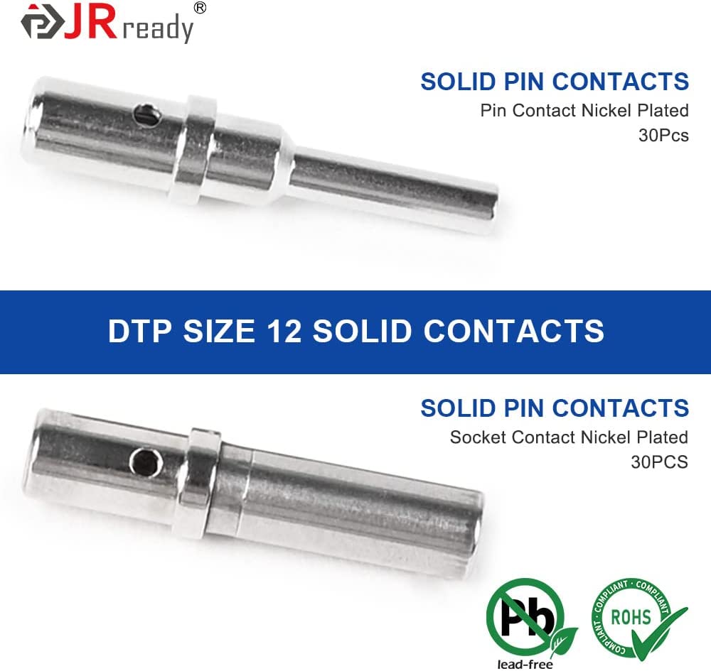 JRready ST6335 DTP Connector Kit, 2 Pin, 4 Pin Waterproof Electrical Connector with Size 12 Solid Contacts Pin Sockets, Current Rating 25 Amps