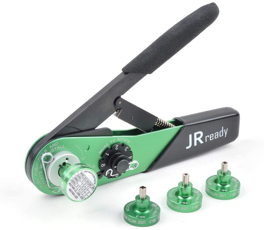 JRready ST1123 Tool Kit: YJQ-W7A Crimper 16-28AWG & 86-3 86-4 86-6 86-7 Locators for M38999 SERIES 1,3,4, M83733, M24308 Connector Contacts