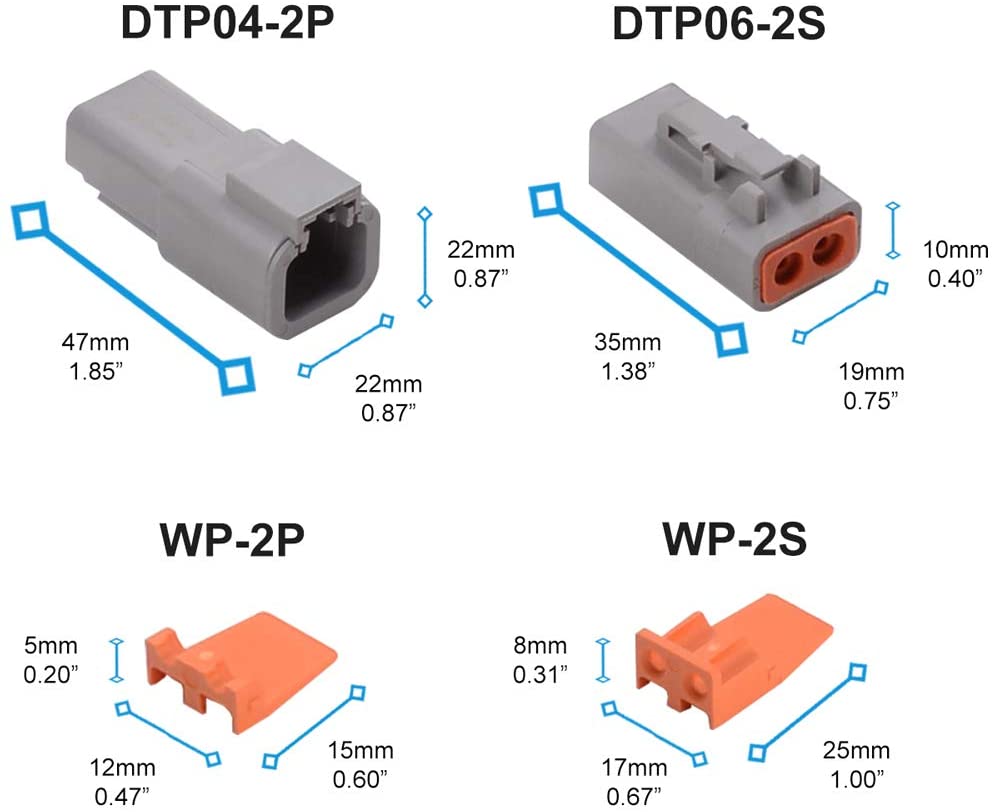 JRready ST6139 DTP Connector Kit 2 4 Pin Gray IP67 Waterproof Connectors Plug with 6 Pairs Solid Pin Sockets Current Rating 25 Amps (Size 12/Wire Range 14-12 AWG)