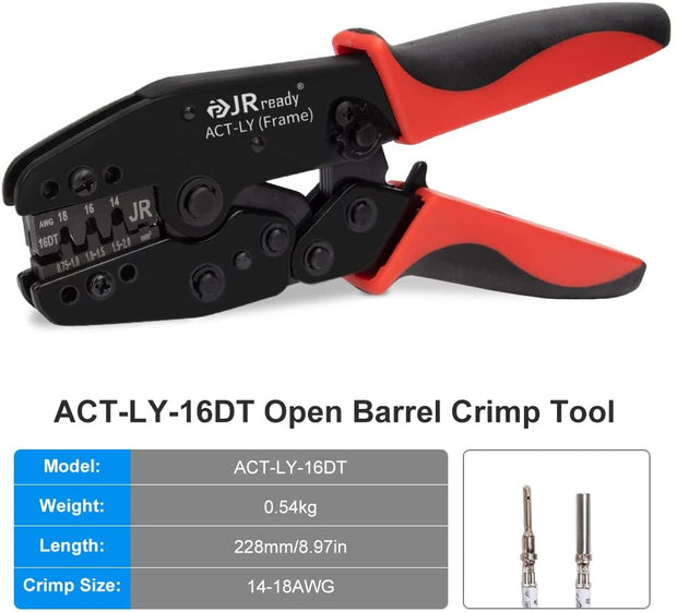 JRready ACT-LY-12DTP / ACT-LY-16DT / ACT-LY-20DTM Open Barrel Terminal Crimper for JRready / Deutsch DTP DT DTM Series 12#, 16#, 20# Stamped Formed Contacts