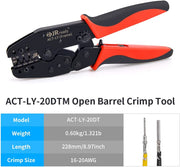 JRready ACT-LY-12DTP / ACT-LY-16DT / ACT-LY-20DTM Open Barrel Terminal Crimper for JRready / Deutsch DTP DT DTM Series 12#, 16#, 20# Stamped Formed Contacts