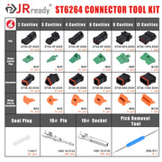 JRready ST6264 501CS Sealed Enhanced Black DT Connector Kit，2 3 4 6 8 12 Pin Waterproof Connectors with Stamped & Formed Contacts 14-18 AWG & Pick Removal Tool DRK-RT1
