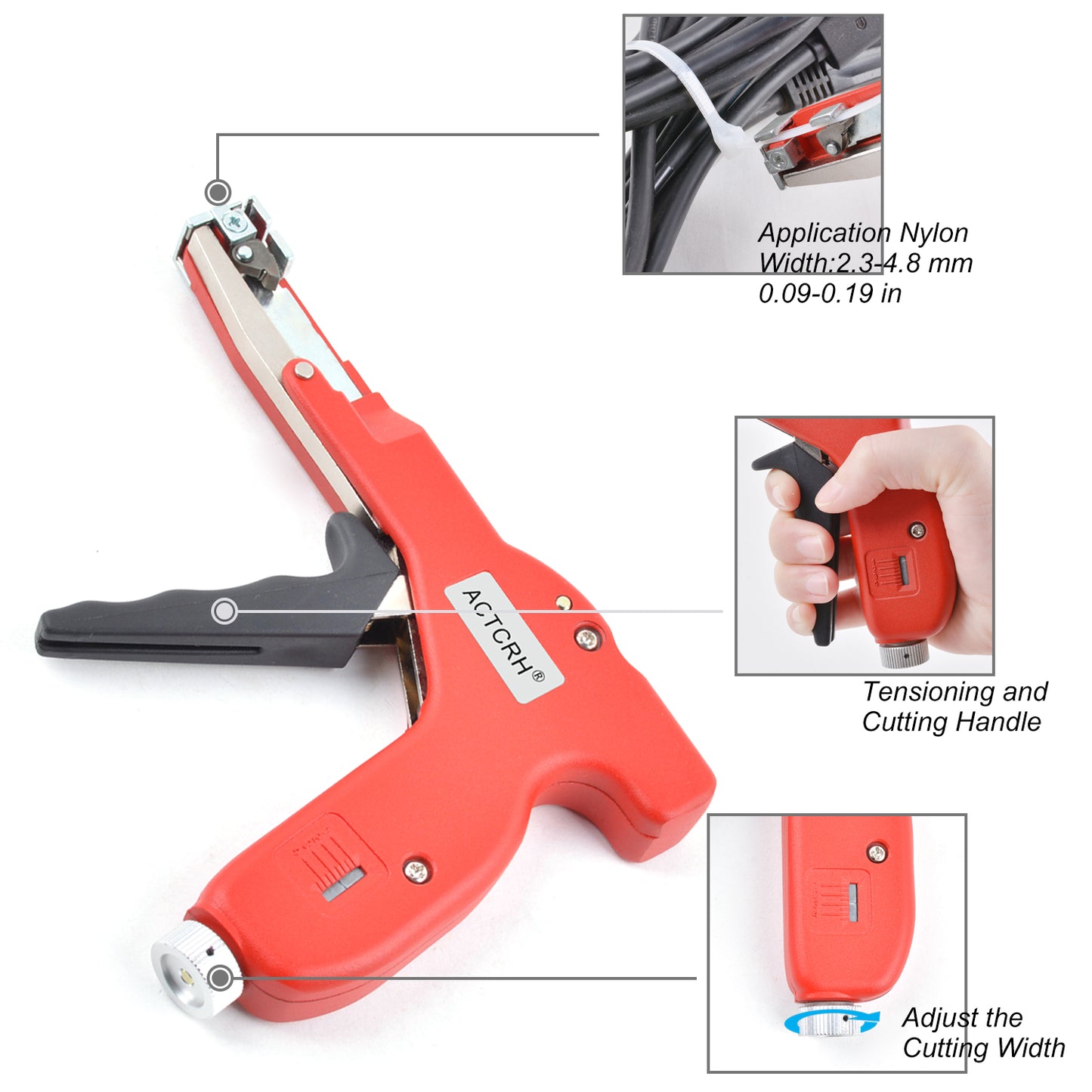 ACTCRH ACT-CT11N Cable Tie Gun for Wire Harness and Cable Bundle, Fastening and Cutting Plastic Nylon Cable Ties, Red Version