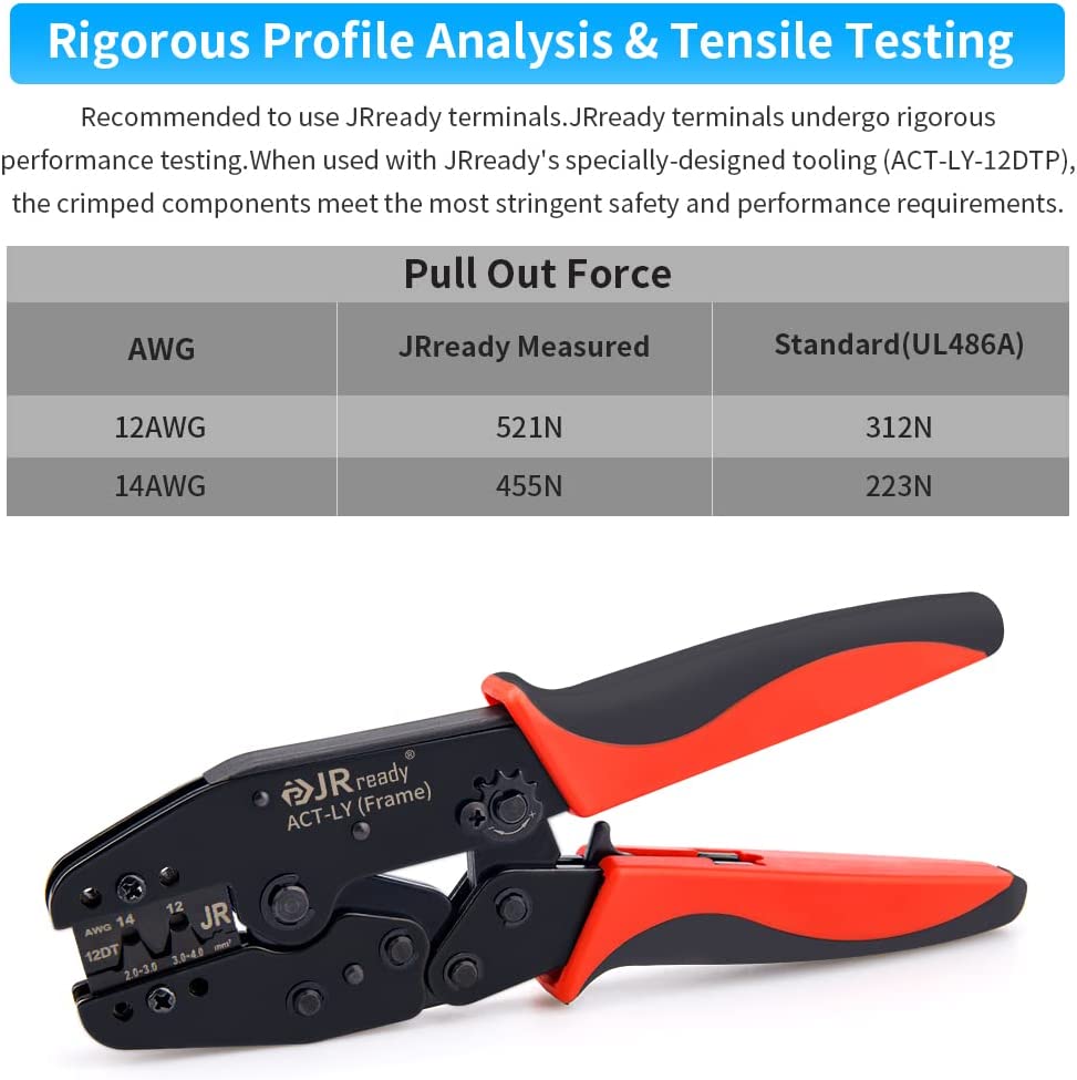 JRready ACT-LY-12DTP / ACT-LY-16DT / ACT-LY-20DTM Open Barrel Terminal Crimper for JRready / Deutsch DTP DT DTM Series 12#, 16#, 20# Stamped Formed Contacts