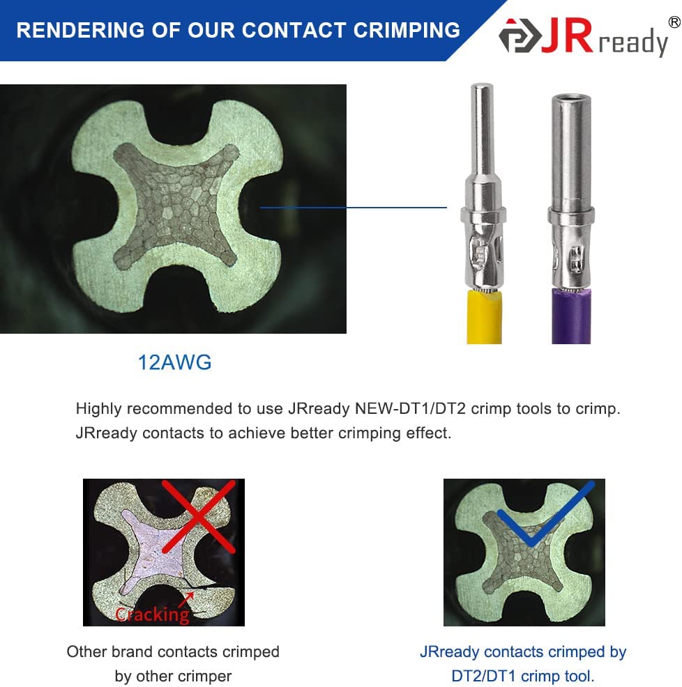 JRready ST6335 DTP Connector Kit, 2 Pin, 4 Pin Waterproof Electrical Connector with Size 12 Solid Contacts Pin Sockets, Current Rating 25 Amps