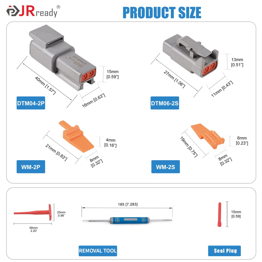 JRready ST6331 414PCS Deutsch DTM Connectors kit,2-12 Pin Gray Waterproof DTM Connector, Size 20 Stamped Pin Sockets(16-22 AWG), Seal Plugs