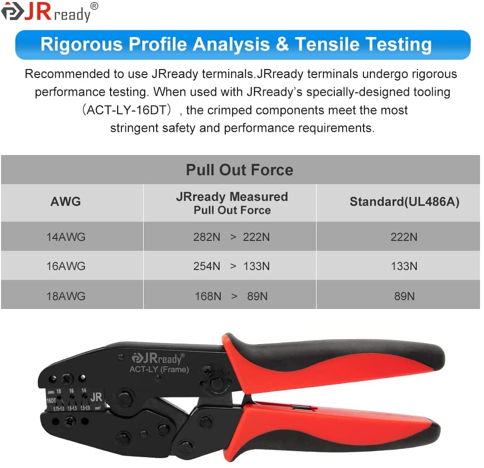 JRready ACT-LY-12DTP / ACT-LY-16DT / ACT-LY-20DTM Open Barrel Terminal Crimper for JRready / Deutsch DTP DT DTM Series 12#, 16#, 20# Stamped Formed Contacts