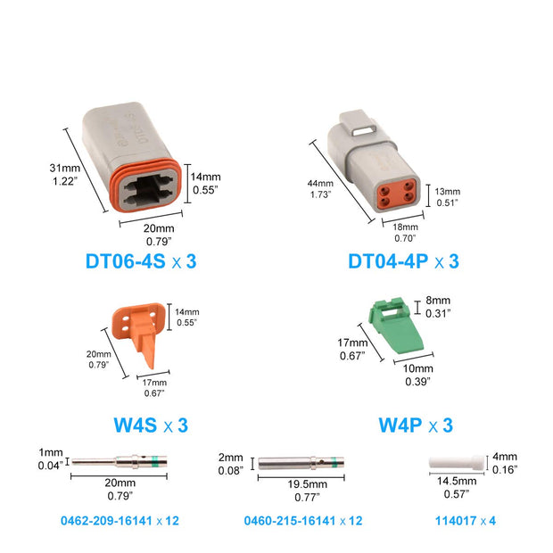 JRready ST6114 DT Connector 4 Pin Connector Gray Waterproof Electrical with Size 16 Solid Contacts and Seal Plug,3 Sets