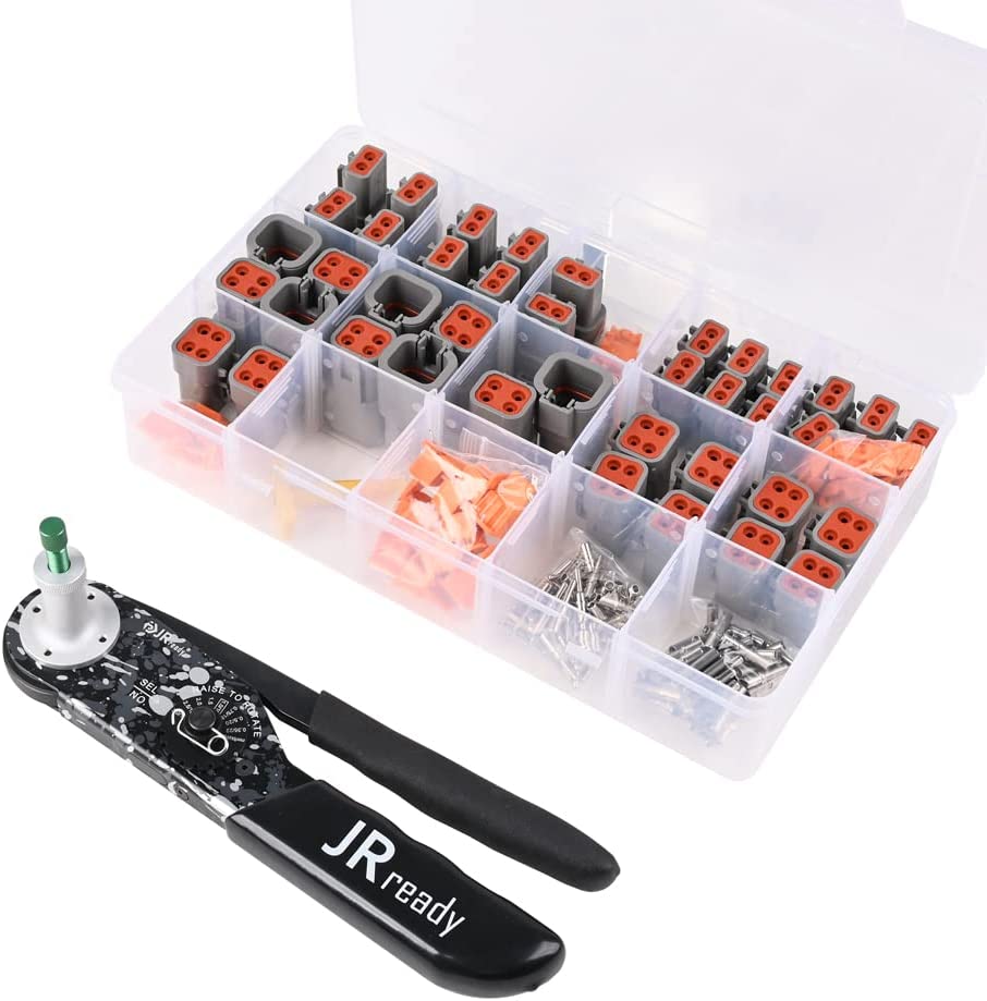 JRready ST6336 202pcs Deutsch DTP Connector Kit: 2 Pin 4 Pin IP67 Waterproof Connectors,With Size 12 Solid Contacts & NEW-DT2 Deutsch Crimper