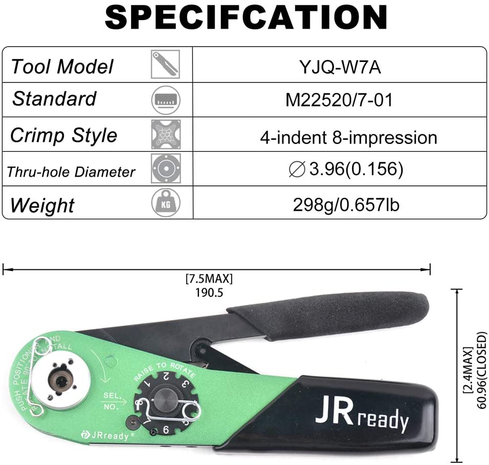 JRready YJQ-W7A M22520/7-01+86-1S M22520/7-02 Crimp Tool Kit 16-28AWG (1.32-0.08mm²)