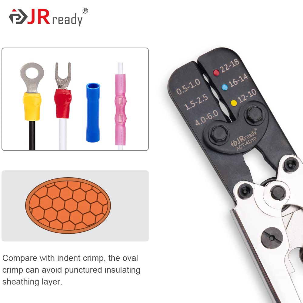 JRready ACT-AD10 Ratcheting Wire Crimper for Heat Shrink connectors, Insulated Terminals and Butt splices in Wire 22-18, 16-14, 12-10AWG