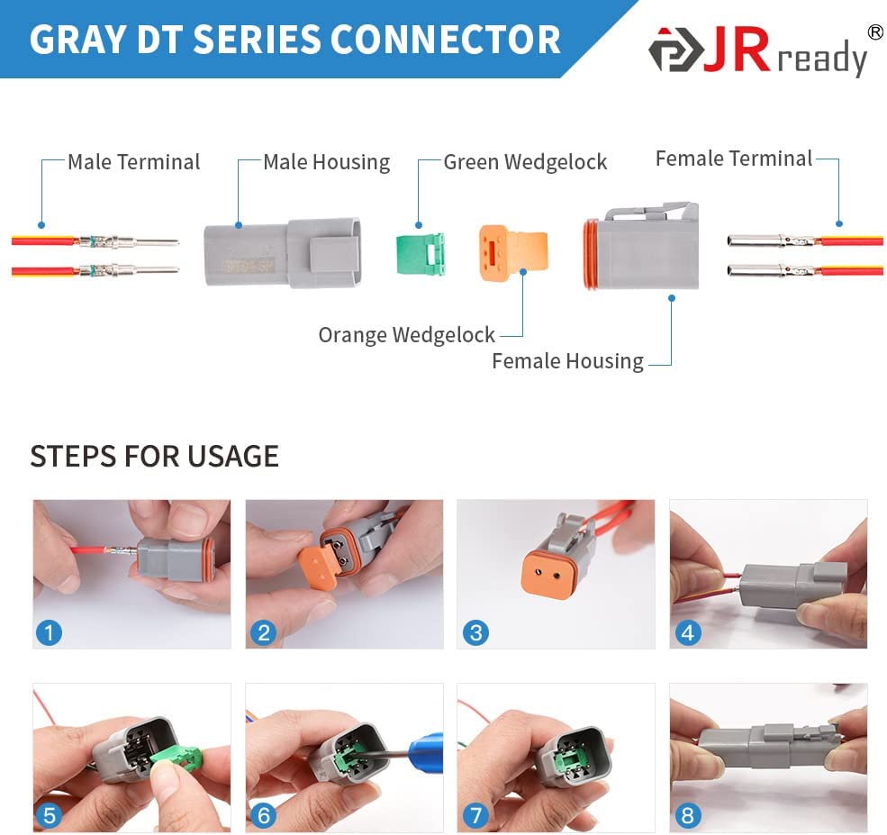 JRready ST6311 Kit: 416 PCS 2-12 Pin DT Environmentally Sealed Gray Connector Kit with Size 16 Stamped Formed Contacts 14-18AWG for Motorcycle, Car, Truck, Marine