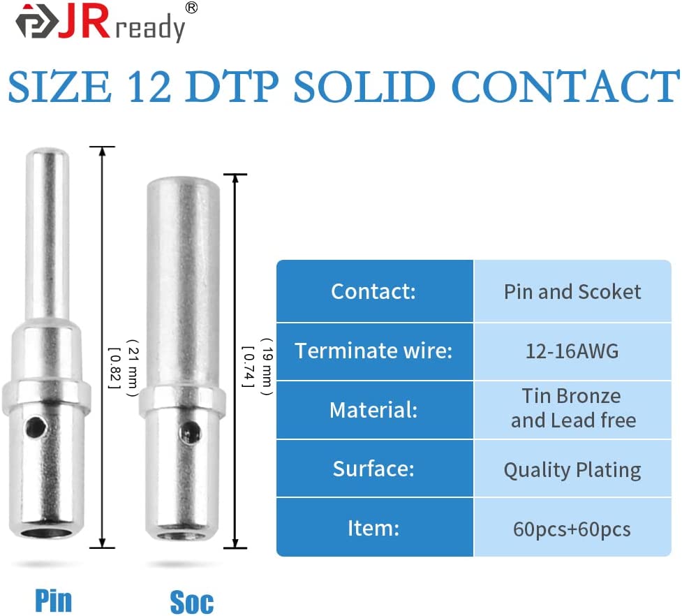 JRready ST6336 202pcs Deutsch DTP Connector Kit: 2 Pin 4 Pin IP67 Waterproof Connectors,With Size 12 Solid Contacts & NEW-DT2 Deutsch Crimper