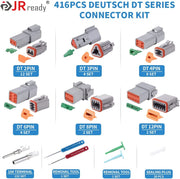 JRready ST6311 Kit: 416 PCS 2-12 Pin DT Environmentally Sealed Gray Connector Kit with Size 16 Stamped Formed Contacts 14-18AWG for Motorcycle, Car, Truck, Marine