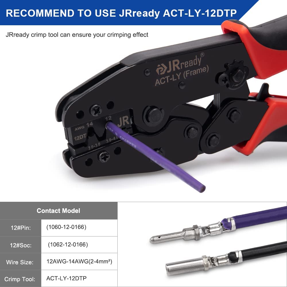 JRready ST6334 DTP Connector Kit, 2 Pin & 4 Pin Waterproof Electrical Connectors 5 Sets with Size 12 Stamped Contacts 14-12AWG