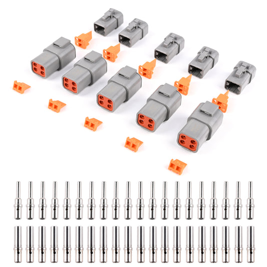 JRready ST6278 (5 Sets) DTP 4 Pin Waterproof Connectors Kit with 20 Pairs Male and Female Closed Barred Solid Contacts 14-12AWG (2.0-4.0mm²)