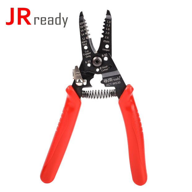 JRready ACT-WS30 Multifunctional Precision Wire Stripper Crimper Cutter, Strip Wire Solid 10-18 AWG, Stranded 12-20 AWG,Crimp 8-16 AWG Terminal, Cut Steel Wire