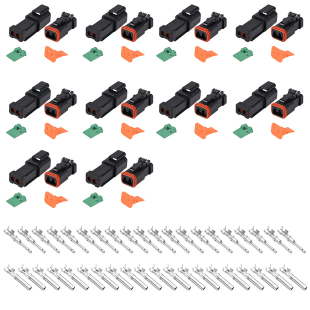 JRready ST6268 10 Sets Black Sealed Enhanced DT 2 Pin Connectors, Waterproof Electrical Wire Connector with Stamped Formed Contacts 14-18 AWG