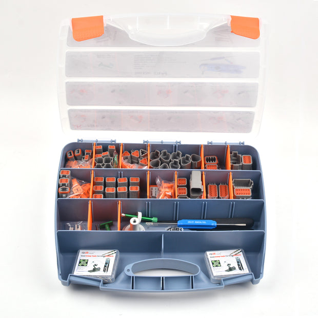 JST6110 JRready DT Connector Kit (Equivalent to Deutsch Connector Kit) 2-12 Pin Connectors Solid Terminals Contacts with JRD-HDT-48 Crimper (HDT-48-00) Wire Size 12-22AWG for Car, Motorcycle, Truck, Boats Repairing