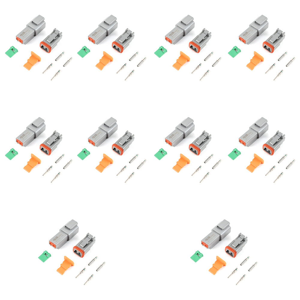 JRready ST6246 DT 2 Pin Connector 10 Sets, Gray Waterproof Electrical Wire Connector with Solid Contacts 14-16AWG