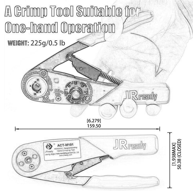 JRready Small Size ACT-AS2 (M22520/2-01) Crimper for Miniature Connectors 20-32 AWG