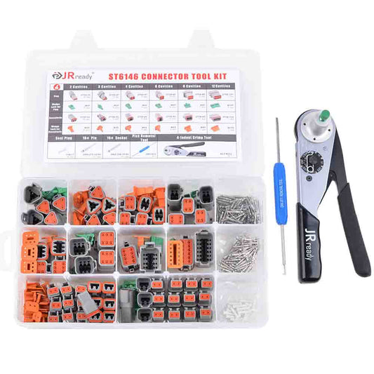 JRready ST6146 DT Connector Kit, 2-12 Pin 368 PCS Connector/Solid Contact/Crimper ACT-M202 for 12-22AWG