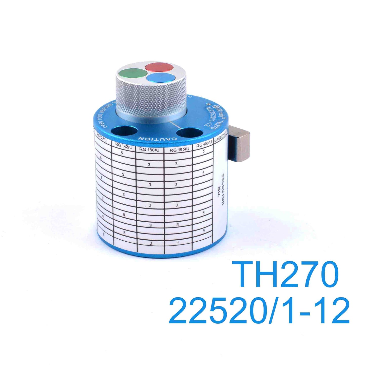 TH270 Turret Head positioner M22520/1-12 contacts terminated to RG-122, RG-142, RG-180, RG-195, and RG-400 cables