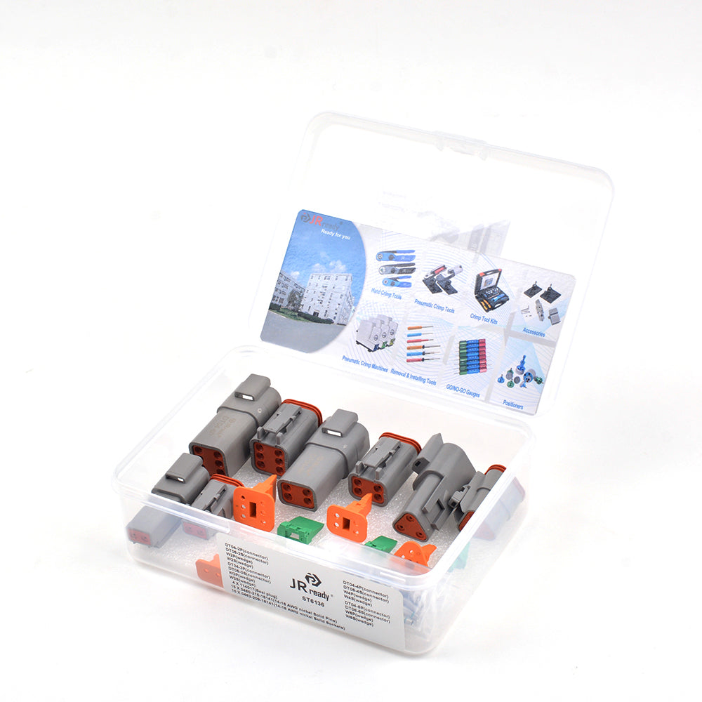 JRready DT Connector Kit 2-6 Pin Gray Waterproof Connectors/16# Barrel Style Terminals(14 AWG)/Seal Plugs